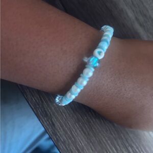 Blue and White Beaded Bracelet